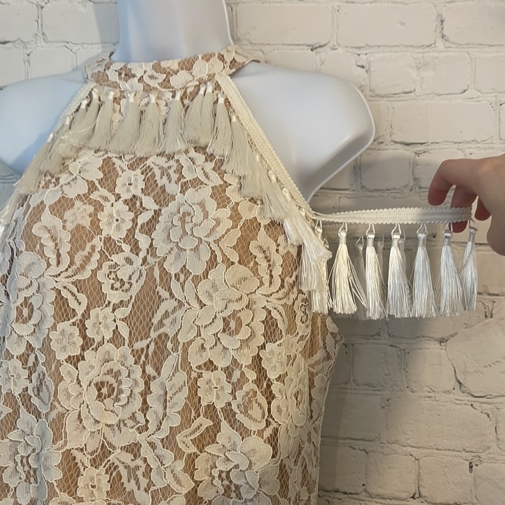 Vici for K. Jordan white lace floral mini dress with tassels off shoulder - Picture 10 of 11